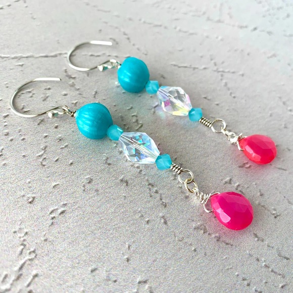 Pink Chalcedony Gemstone - Briolette Earrings - Sterling Silver Earrings - Picture 5 of 5